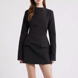 Black Long-Sleeve Mini Dress - Classic Tailored Style